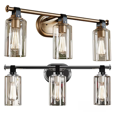 Modern Three Light Glass Wall Sconces With Metal Frame And Clear Shades 3d model