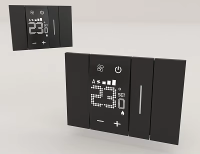 Smart Black Switch Panel With Digital Temperature Display And Buttons 3d model