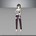 3D Character With Brown Short Hair Gray Top Maroon Cut Pants Standing On Gradient Background
