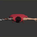Anime 3D Character Model With Red Hair White Top Pink Pants Red Cape Mechanical Arm