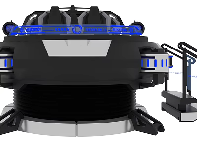 Futuristic Sci Fi Machine Featuring Blue Lights And Circular Base Design 3d model