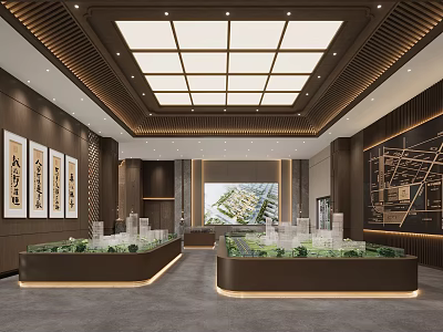 Modern Real Estate Sales Office Showroom With Property Models And Interior Design 3d model