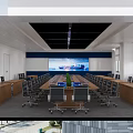 Sleek Modern Blue And White Reception Desk In Spacious Corporate Office Lobby With Brand Wall