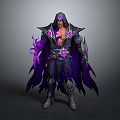 Hooded Fantasy Character With Purple Cloak Glowing Elements And Magic Staff