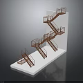 Detailed Architectural Staircases Model Featuring Metal Handrails On White Wall