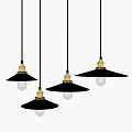 Modern Industrial Pendant Chandeliers With Black Shades Gold Accents And Four Clear Bulbs