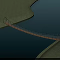 Wooden Bridge With Metal Railings Spanning Calm Blue Water Between Green Grassy Banks