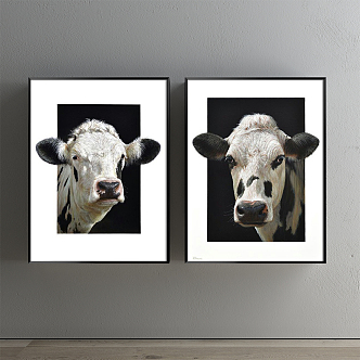 Modern Animal Painting Black and White Living Room Animal Cow Decorative Painting 3d model