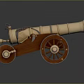 Antique Brass Cannon with Wooden Carriage Vintage Wheels and Decorative Chains Historical Weapon Design