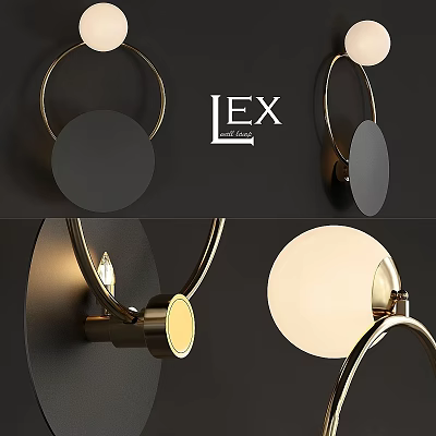 Modern LEX Lighting Wall Lamps With Gold Ring And Circular Black Shades 3d model