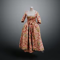 Vintage Floral Pattern Dress With Fitted Waist Three Quarter Sleeves And A Line Skirt