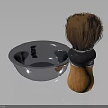 Metal Bowl With Wooden Handle Brush On Black Reflective Surface