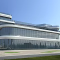 Modern Multi Storey Office Building With Glass Curtain Wall And Curved Design Exterior