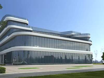 Modern Multi Storey Office Building With Glass Curtain Wall And Curved Design Exterior 3d model
