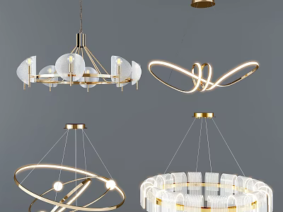 Stylish Contemporary Chandeliers Featuring Circular Rings And Crystal Elements For Modern Home Interior 3d model