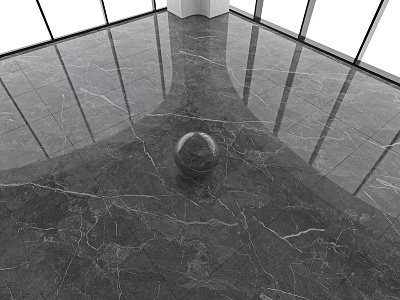 Dark Gray Marble Floor Tiles In Interior With Glass Windows 3d model