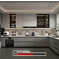Modern Open Concept Kitchen Interior With Gray Cabinets Marble Counter And Appliances 3d model
