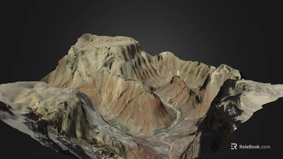 Natural Detailed Landscape Model Featuring Mountain Terrain And Valley Texture Formation 3d model 