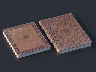 Vintage Brown Notebooks Featuring Decorative Covers Intricate Patterns And Circular Motifs 3d model