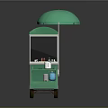 Green Mobile Food Cart With Transparent Windows And Street Food Setup