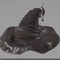 3D Rendered Spiral Decorative Structure On Textured Base Plate With Red Details