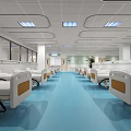 Hospital Ward Interior With White Beds Blue Floor Green Plant And Ceiling Design