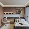 Minimalist Tatami Bedroom Interior With Light Colored Bedding Built in Cabinets Desk and Window Blinds