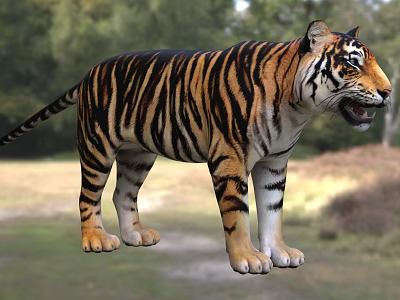 Majestic Reptile Standing in Natural Forest Habitat with Green Grass and Trees 3d model