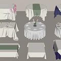 Round And Rectangular Dining Tables With White Linen Tablecloths And Floral Centerpieces