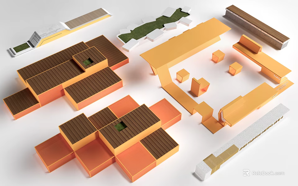 Colorful Building Model Components With Various Shapes And Structures 3d model