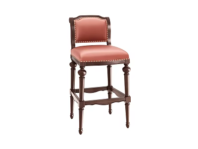 Traditional Style Bar Stool With Red Leather Seat Back And Dark Wooden Legs 3d model