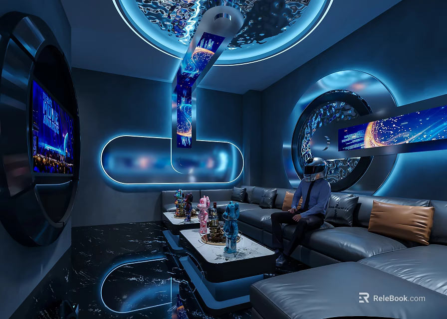 Hi Tech KTV Room With Futuristic Lighting And Leather Sofas 3d model 