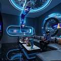 Hi Tech KTV Room With Futuristic Lighting And Leather Sofas 3d model