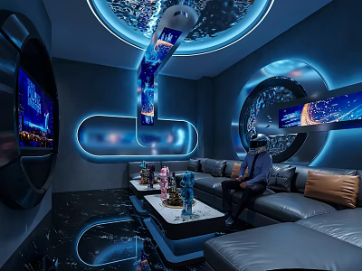 Hi Tech KTV Room With Futuristic Lighting And Leather Sofas 3d model