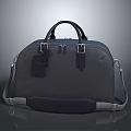 Gray Duffle Bag With Black Handles Metal Buckles Tag And Shoulder Strap