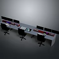Professional Control Console Workstation with Multiple Monitors Three Chairs and Control Equipment