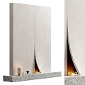 Modern Minimalist Fireplace Design With Light Stone Finish Burning Flames And Candles