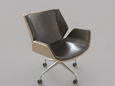 Modern Leisure Chair With Black Leather Seat Back Light Wood Frame And Metal Wheels 3d model