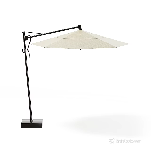 Adjustable Outdoor Chair With White Sunshade Umbrella And Black Metal Frame For Patio Use 3d model 
