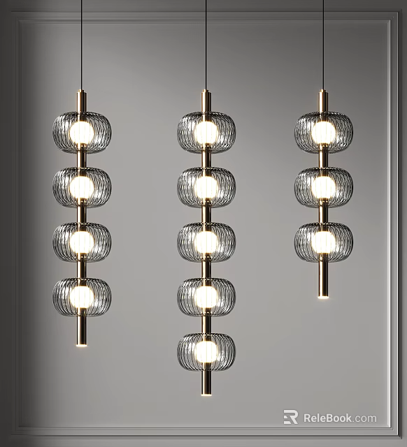 Modern Pendant Lights With Multi Layer Glass Shades And Metal Frames 3d model 