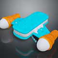 Blue sandwich shaped toy with two orange ice cream cones white tops and striped straw