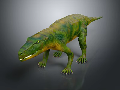 Realistic Aquatic Animal 3D Model With Green Yellow Skin And Sharp Teeth 3d model