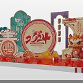 Chinese New Year Decorations with Red Background Fortune Longevity Characters Dragon and Lanterns 3d model