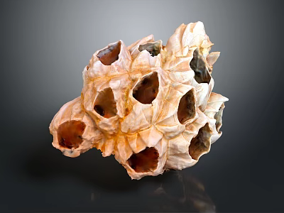 Orange and White Aquatic Sponge with Porous Structure and Multiple Holes 3d model