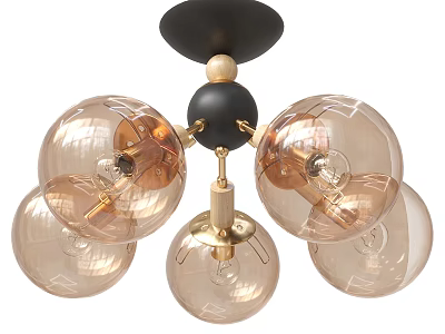Modern Chandelier With Amber Glass Globes Gold Metal Frame And Black Canopy Design 3d model