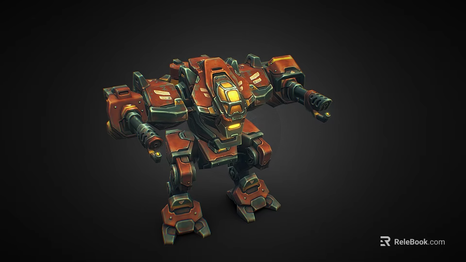 Smart Machine Mecha Robot With Red Orange Exterior And Glowing Yellow Components 3d model