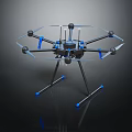 Modern Drone With Multiple Propellers Blue And Black Design Landing Gear And Camera Equipment