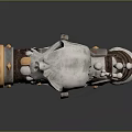 Skull Decorated Medieval Style Weapon With Leather Wrapping Metal Parts Gold Accents And Bone Elements