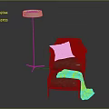 Brown Leather Sofa Stool With Armchair Pillow Blanket And Floor Lamp In Dark Background