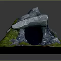 Rocky Cave Scene With Green Grass Red Path And Natural Stone Formation